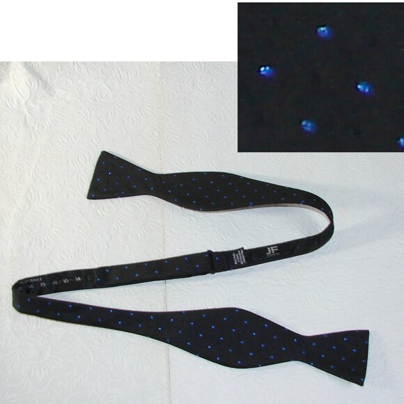 J. Ferrar Adjustable BOWTIE Bow Tie, Black & Blue Polka Dots on Black NWOT - Picture 1 of 8